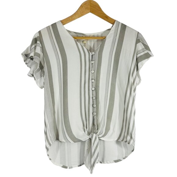 Stripe & Stare Womens Button Front Striped Tie Hem Top Size Medium Nautical - Picture 1 of 13